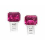 Turmalin-Diamant-Ohrclips Bucherer, 2000er Jahre. 750 Weissgold. 2 feine Rubellite zus. 11.75 ct