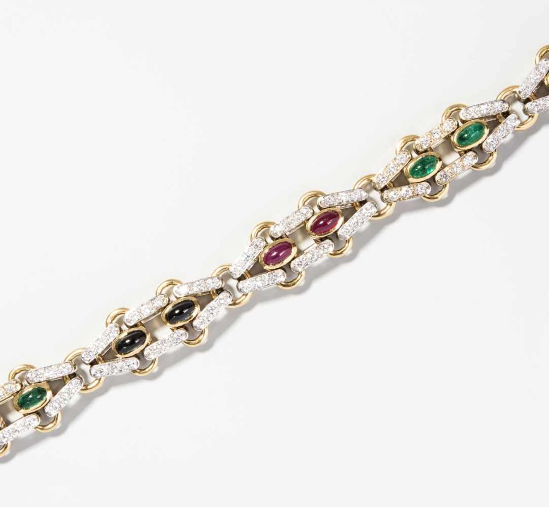 Pomellato Farbstein-Brillant-Bracelet Italien. 750 Gelb- und Weissgold. Massives Fantasiebracelet