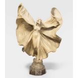 Figur als Lampe, Goldscheider Um 1900. Entwurf: E. Tell. Wien. "Serpentintänzerin" (Loie Fuller).