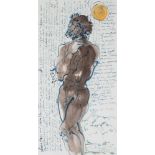 Erni, Hans (Luzern 1909–2015 Luzern) Stehender Akt. 1982. Briefzeichnung, Aquarell und Tinte auf