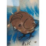 Krüsi, Hans (Speicher AR 1920–1995 St.Gallen) Vogel. Mischtechnik auf Papier. Unten mittig