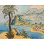 Hesse, Hermann (Calw 1877–1962 Montagnola) Landschaft im Tessin. 1926. Aquarell auf Papier. Unten