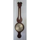 A 19th Century Mahogany Barometer, with silvered face and brass bezel, inlaid with boxwood stringing