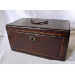 A 19th Century Mahogany Tea Caddy, boxwood and ebony string inlay, oak lined with three divisions,