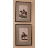 A Pair of Early 19th Century French Watercolours on Rice Paper, Man on Donkey & Lady on Horse.