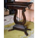 An Unusual 20th Century Mahogany Tray Top Side Table, having a lyre support. 18.5in x 12in x 24in