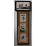 Four 19th Century Chinese Watercolours on Rice Paper, one a triptych, the smaller 10.5cm x 17.5cm (