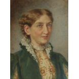 Agnes M. Nicholl, a portrait watercolour of a Victorian woman, signed, inscribed and dated 1893 on a