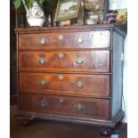 An 18th Century Walnut Chest of Four Graduated Drawers, with satinwood inlay, with brass drop