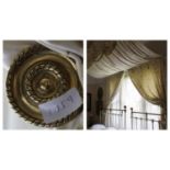 A Bed Canopy, Complete with a Pair of Round Brass Hold-Backs.