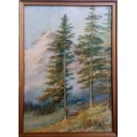 A Late 19th Century Watercolour, Trees in an Alpine View. Unsigned. Glazed within a gilded frame.