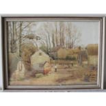 An Early 20th Century Watercolour by F.S. May, depicting a farmyard scene with figures and
