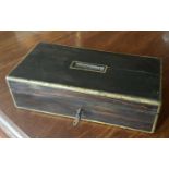 A Coromandel & Brass Bound Instrument Box with key. 7in x 3.5in x 2in.