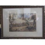 A 19th Century Watercolour: Pastoral scene with village in the background. Indistinctly signed and