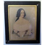 A Mid 19th Century Pencil and Watercolour Portrait of an Elegant Lady, mounted in an ebonised reeded