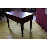 A Mid 19th Century Mahogany Commode Stool with box cover, with fitted creamware insert and on turned