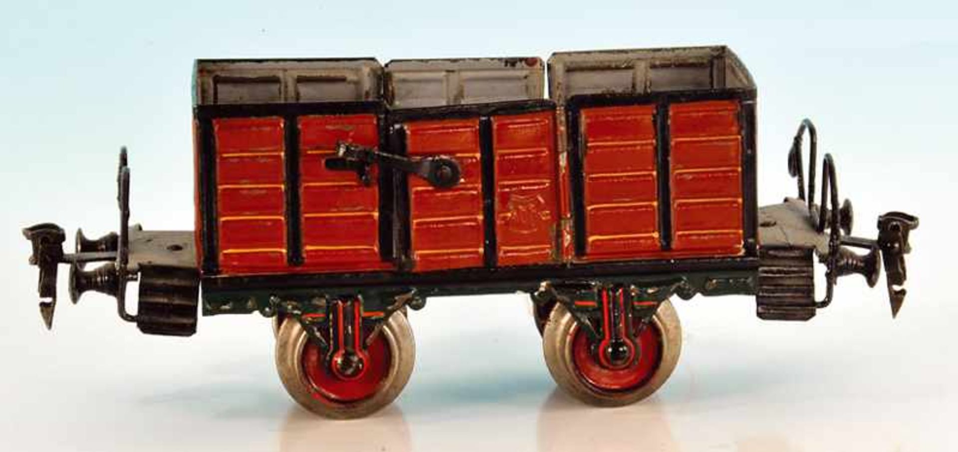 MÄRKLIN Hochbordwagen 1889/1 22 cm, braun handlackiert, rot ausgelegte Blechräder, guter Orig.-