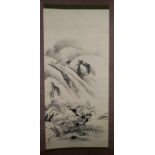 Kano-Schule Rollbild, Sansui-Landschaften, 19. Jh. 122 x 56 cm. Naße Tusche auf Papier,