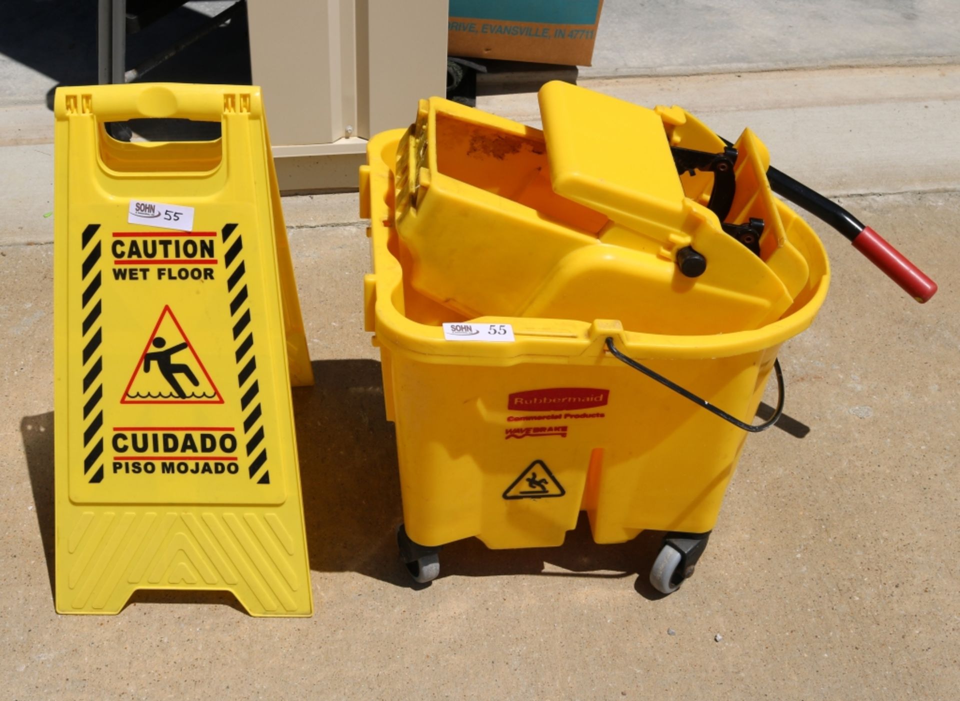 Rubbermaid Commercial Mop Bucket, Plastic Wet Floor Sign