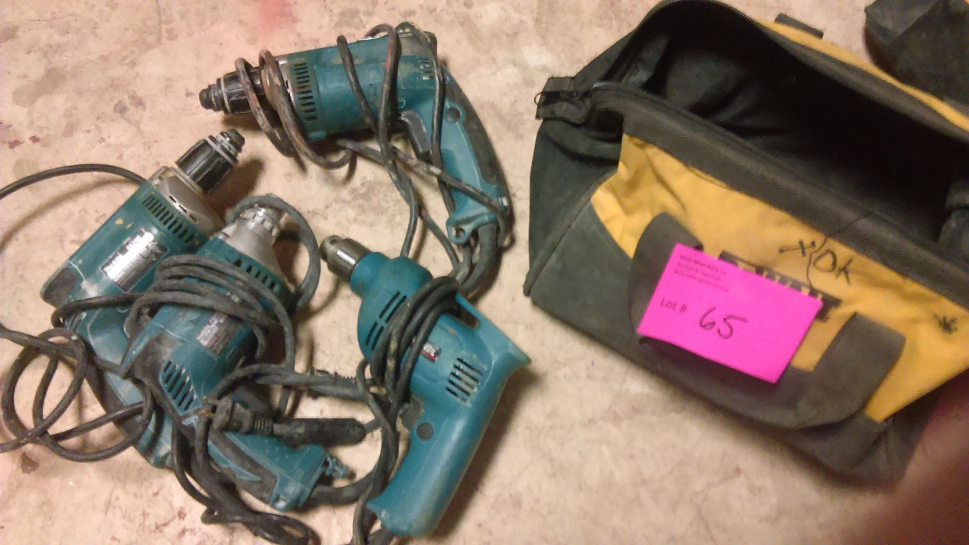 LOT OF: (4) MAKITA CORDED DRILLS -- ALL IN DEWALT BAG