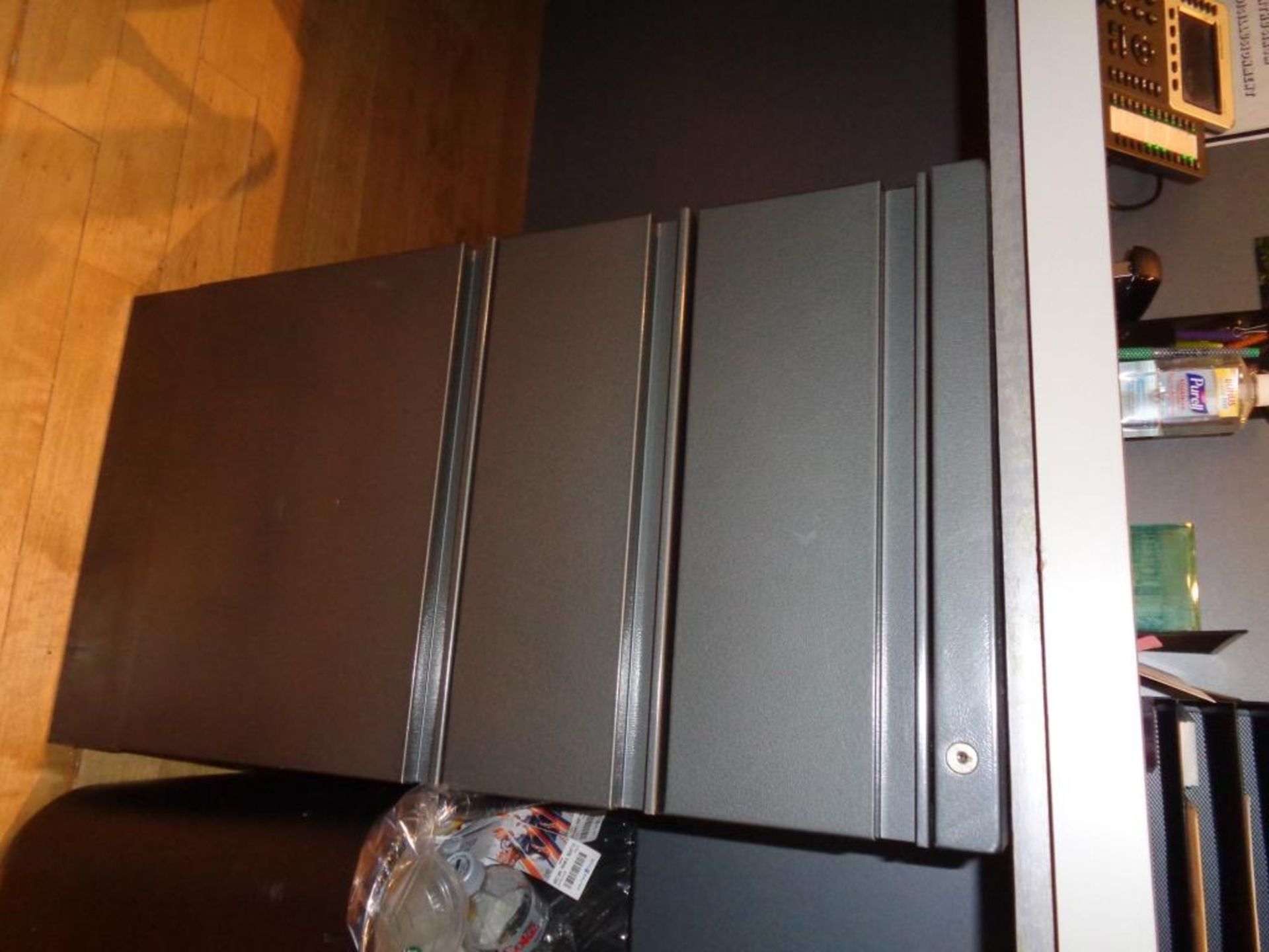 RECEPTIONIST DESK AND COUNTER WITH GRANITE COUNTER, CHAIR AND (2) 2-DRAWER UNDERCOUNTER FILE - Image 5 of 7