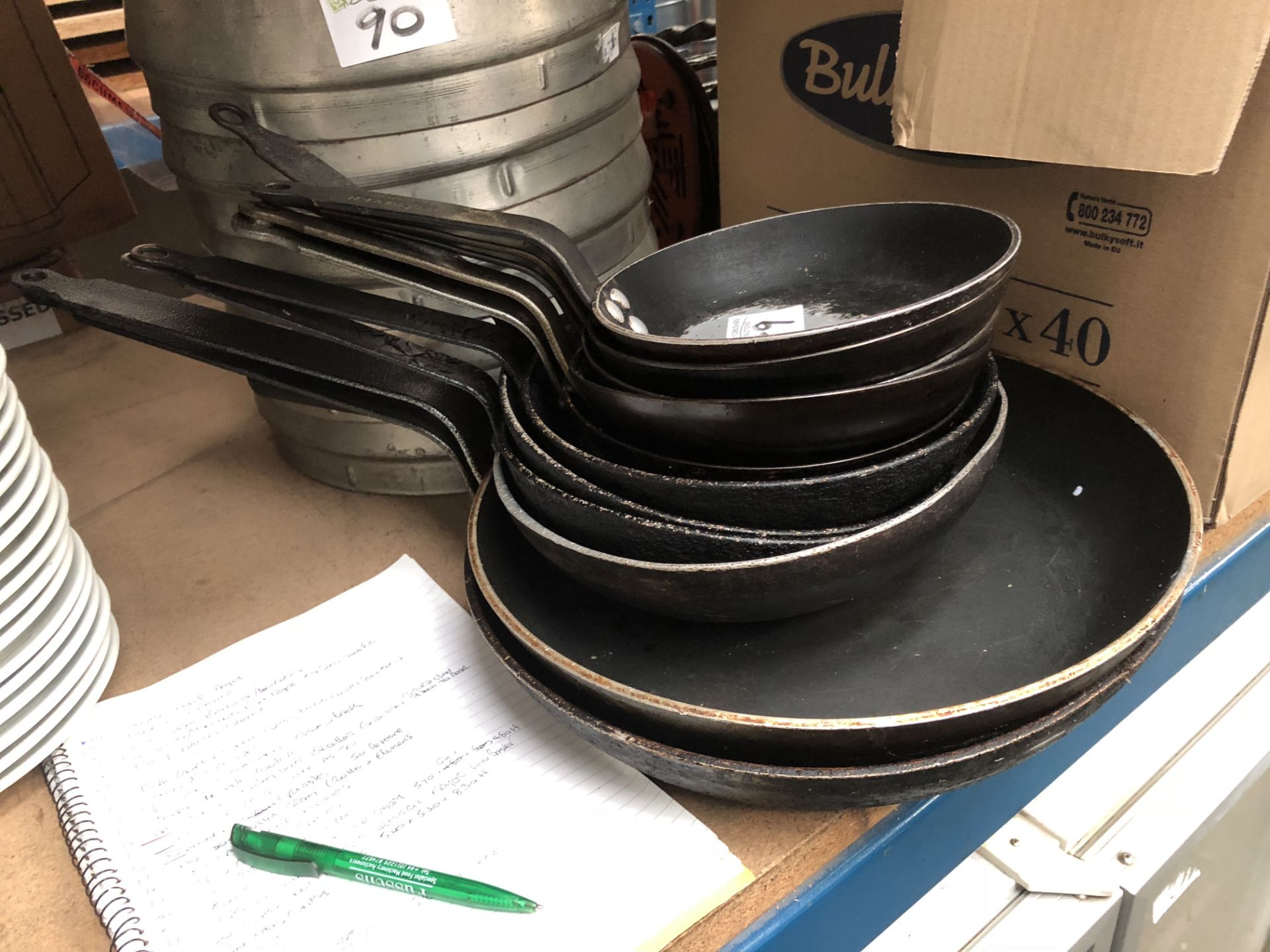 11 Various Frying Pans some Black Iron