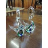 Two Murano Campanella art glass swans