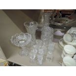 A selection of cut glass including biscuit barrel, vases, tazza etc