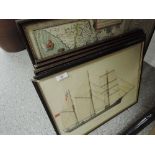 Four sailing ship prints and a reproduction 'the Countie Pallatine of Lancaster' etc