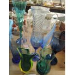 A selection of glass vases including Caithness and art glass