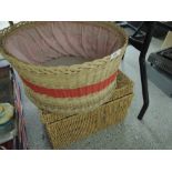 Two baskets, one sea grass with lid and a circular cane basket