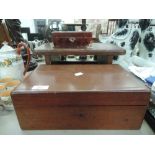 A stain framed foot stool and two treen boxes