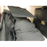 Two vintage graduation gowns, cape, beret by Adamsons of Oxford and mortar board by Christy's