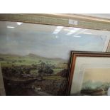 A signed watercolour depicting ducks rising over a lake and a Ribblesdale print