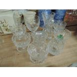 A selection of glassware including Sunday dishes, vase, perfume bottle etc