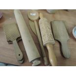 Two sets of butter pats, rolling pin, etc