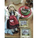 A selection of miscellanpous including doll, table linen, miniature pictures etc