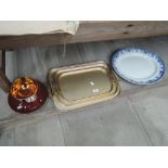Three graduated trays, a blue and white platter by Thomas Rathbone and Co, Garland etc