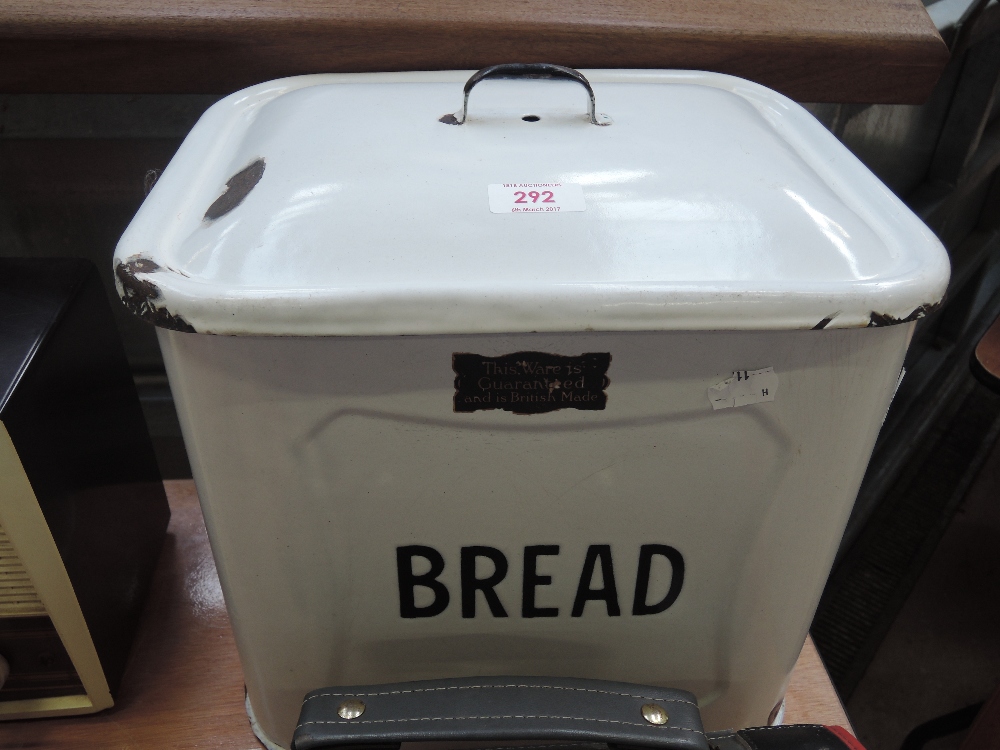 An vintage enamel bread bin