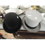 A hand made top hat size 6 7/8 and a Sutton Bowler hat 6 7/8