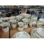 Three sets of vintage water jugs, coaching and crinoline lady interest