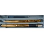 A Parker 75 fountain pen and ballpoint, gold filled, Milleraise, uninked