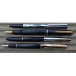 Four Waterman fountain pens, 2 with 18k nibs, made in France