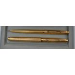 A Parker 75 fountain pen and ballpoint, gold plated Grain D'orge, uninked