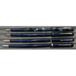 Four De La Rue fountain pens, piston fillers