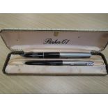 A Parker 61 fountain pen and ballpoint boxed