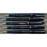 Five Burnham fountain pens , one 14k Gold Nib