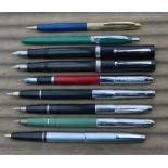 Six Sheaffer fountain pens, two ballpoint pens and one pencil