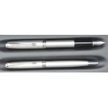 A Parker Sonnet fountain pen and ballpoint, silver, uninked