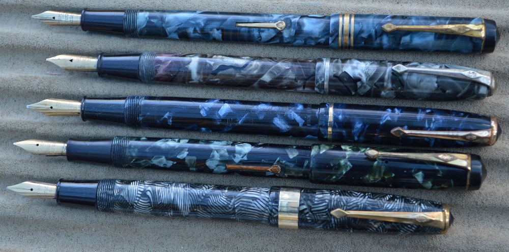 Five Conway Stewart fountain pens, a 60, 286, 45, 388 and 28